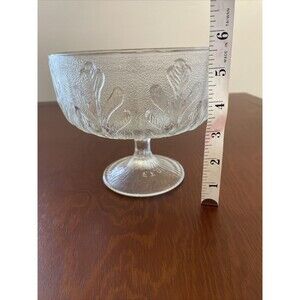 Vintage FTD 1975 Clear Glass Pedestal Vase Planter Compote Dish Oak Leaf Design